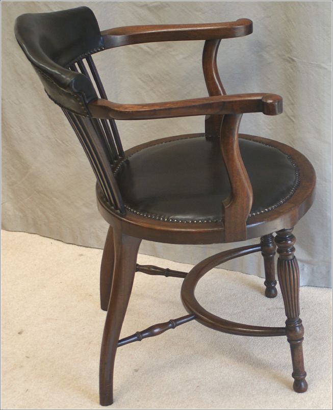 9060 Antique Victorian Mahogany & Leather Desk Chair Side View